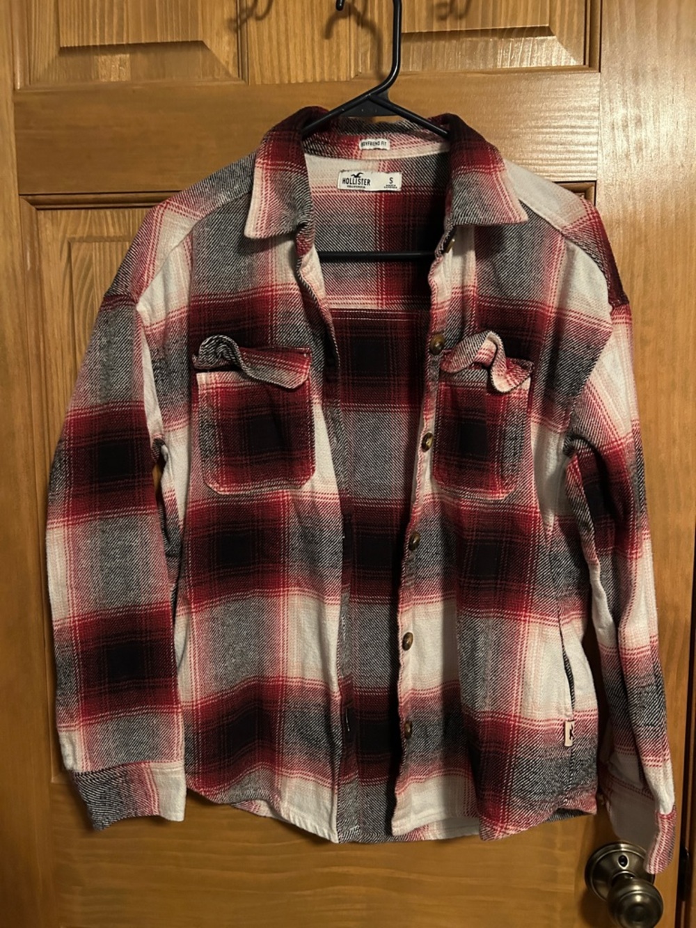Hollister Red, Black & White Plaid Boyfriend Shirt